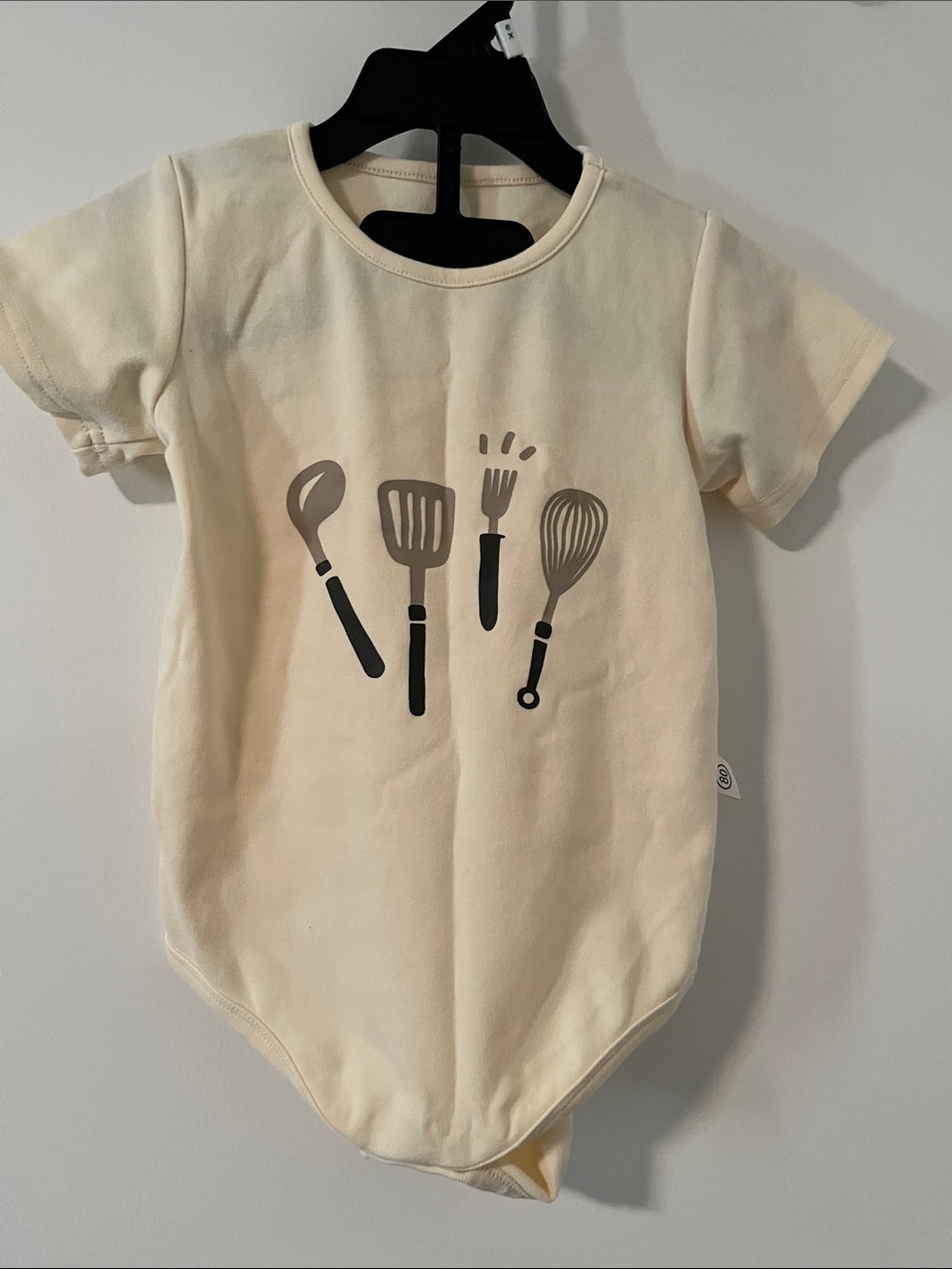 Cream Baby Bodysuit with Kitchen Utensil Print